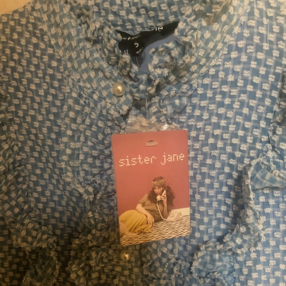 Sister Jane ruffled blue dress with pearl buttons! New never worn! MIDI length! - Picture 2 of 4